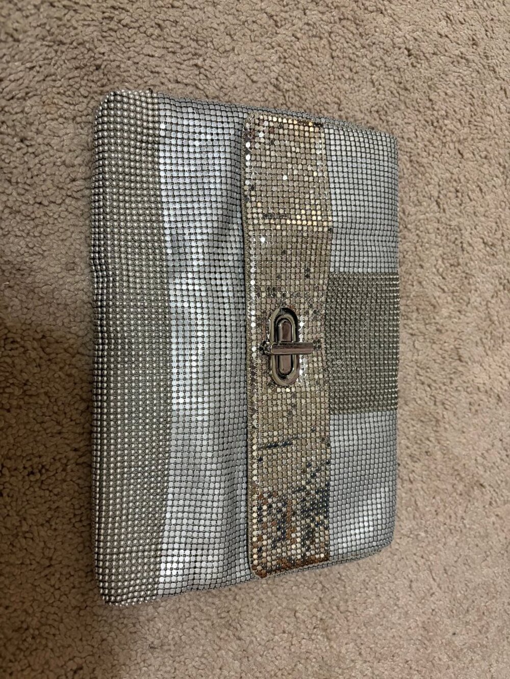 Silver Geometric Mesh Clutch